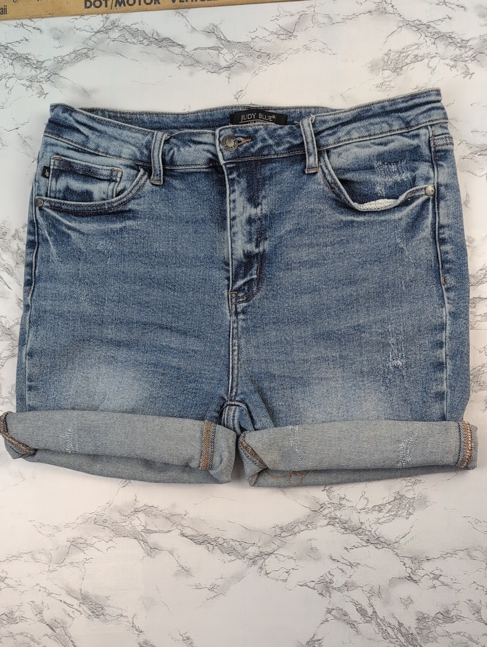 Judy Blue High Rise Raw Hem Bermuda Denim Shorts XL (JB150030)